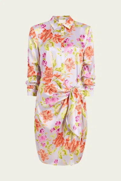CINQ À SEPT MIDNIGHT TULIPS MINI JACEY DRESS IN PALE LAVENDER MULTI