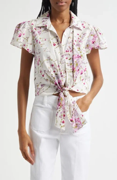 Cinq À Sept Midsummer Bloom Flutter Sleeve Tie Front Shirt In White