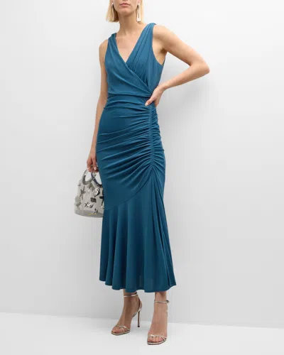 Cinq À Sept Mika Gathered Fit-and-flare Midi Dress In Blue