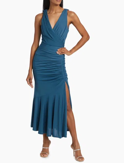 Cinq À Sept Mika Surplice Ruched Midi Dress In Midnight Rain In Blue