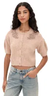 Cinq À Sept Millicent Embellished Puff-sleeve Cardigan In Brown