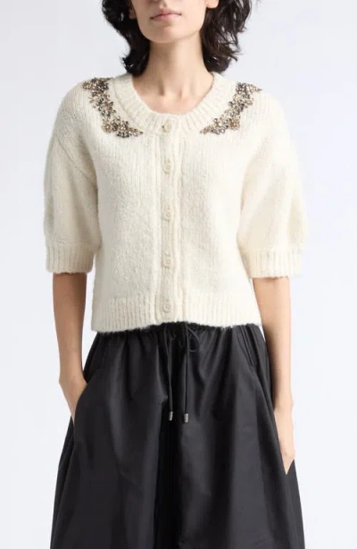 Cinq À Sept Millicent Crystal Embellished Wool Blend Cardigan In Gold
