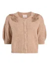 Cinq À Sept Millicent Embellished Puff-sleeve Cardigan In Neutral
