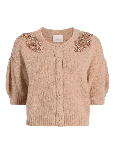 CINQ À SEPT MILLICENT EMBELLISHED PUFF-SLEEVE CARDIGAN