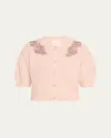 Cinq À Sept Millicent Embellished Puff-sleeve Cardigan In Pink