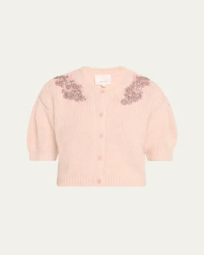 CINQ À SEPT MILLICENT EMBELLISHED SHORT-SLEEVE CARDIGAN