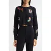 Cinq À Sept Millie Western Amour Beaded Embroidery Cotton Blend Cardigan In Black