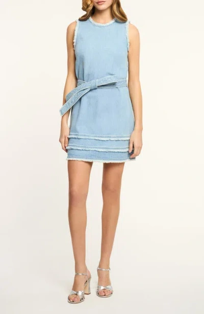 Cinq À Sept Mindie Fray Tie Waist Denim Minidress In Blue