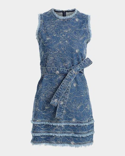 Cinq À Sept Mindie Garden Doodle Denim Mini Dress In Metallic