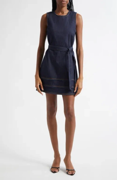 Cinq À Sept Mindie Sleeveless Tie Waist Denim Minidress In Indigo