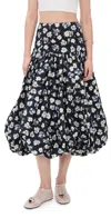 Cinq À Sept Cinq A Sept Ellah Mini Tossed Poppies Midi Skirt In Navy Multi