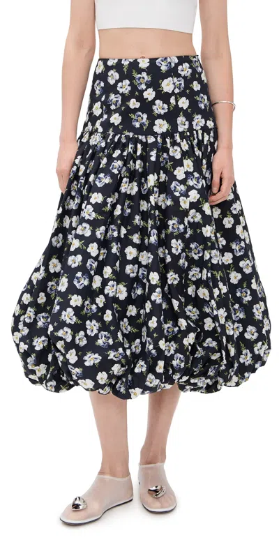 CINQ À SEPT MINI TOSSED POPPIES ELLAH SKIRT NAVY MULTI