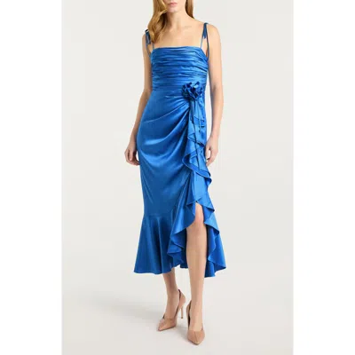 Cinq À Sept Mireya Ruched Ruffle Sleeveless Silk Maxi Dress In Blue