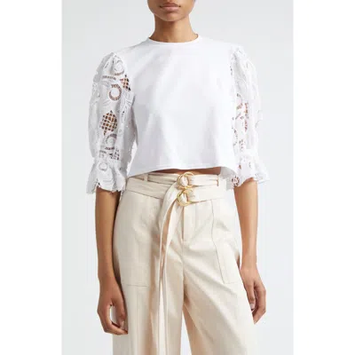 Cinq À Sept Mixed Media Puff Sleeve T-shirt In White
