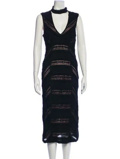 Pre-owned Cinq À Sept Mock Neck Long Dress In Blue