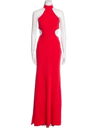 Pre-owned Cinq À Sept Mock Neck Long Dress In Red