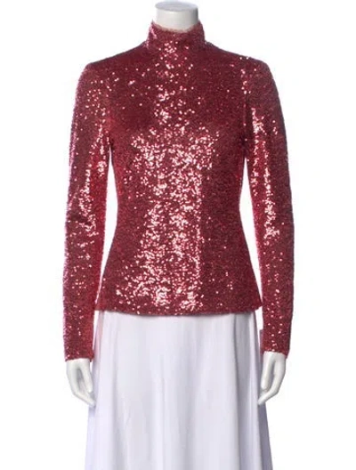 Pre-owned Cinq À Sept Mock Neck Long Sleeve Top In Metallic/pink