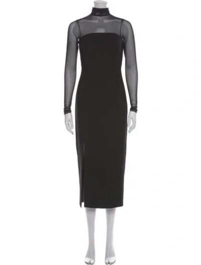Pre-owned Cinq À Sept Mock Neck Midi Length Dress In Black