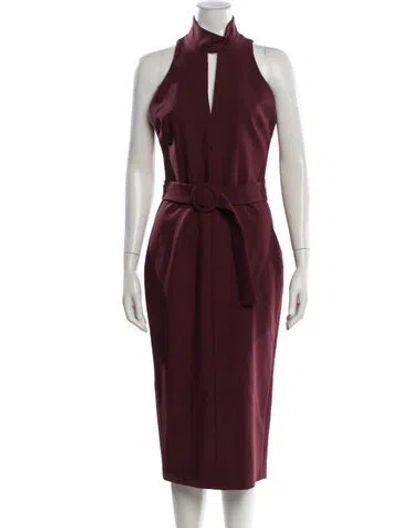 Pre-owned Cinq À Sept Mock Neck Midi Length Dress In Burgundy