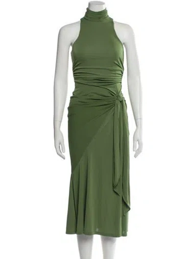Pre-owned Cinq À Sept Mock Neck Midi Length Dress In Green