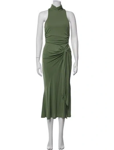 Pre-owned Cinq À Sept Mock Neck Midi Length Dress In Green