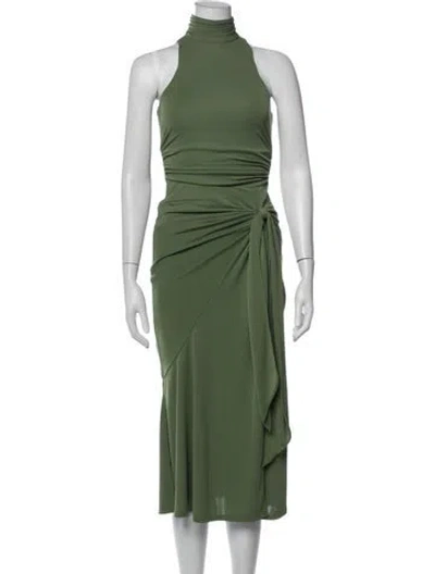Pre-owned Cinq À Sept Mock Neck Midi Length Dress In Green