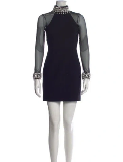 Pre-owned Cinq À Sept Mock Neck Mini Dress In Black