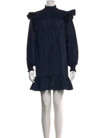 Pre-owned Cinq À Sept Mock Neck Mini Dress In Blue