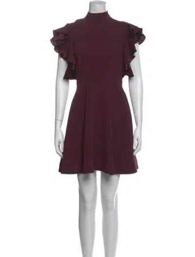 Pre-owned Cinq À Sept Mock Neck Mini Dress In Burgundy