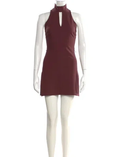 Pre-owned Cinq À Sept Mock Neck Mini Dress In Burgundy