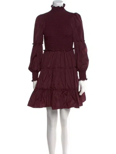 Pre-owned Cinq À Sept Mock Neck Mini Dress In Burgundy