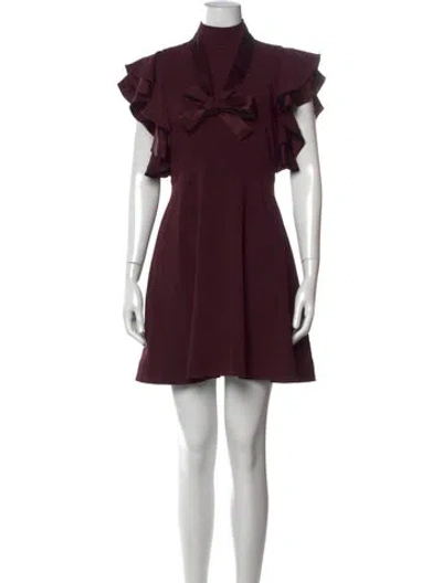 Pre-owned Cinq À Sept Mock Neck Mini Dress In Burgundy