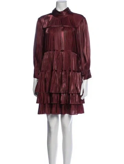 Pre-owned Cinq À Sept Mock Neck Mini Dress In Burgundy