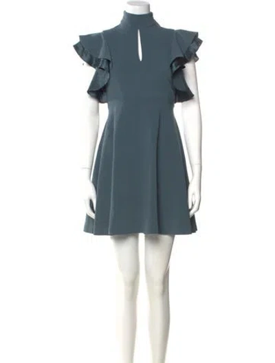 Pre-owned Cinq À Sept Mock Neck Mini Dress In Green