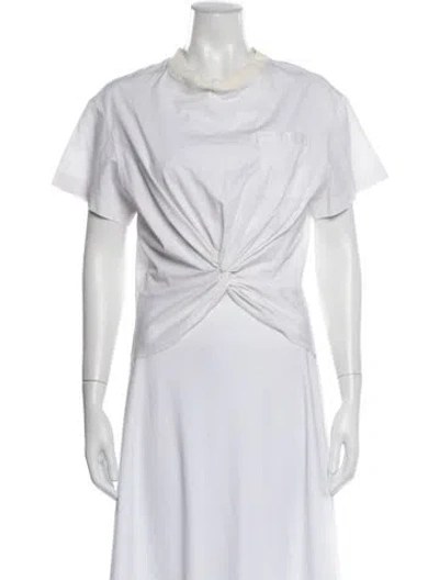 Pre-owned Cinq À Sept Mock Neck Short Sleeve Top In White
