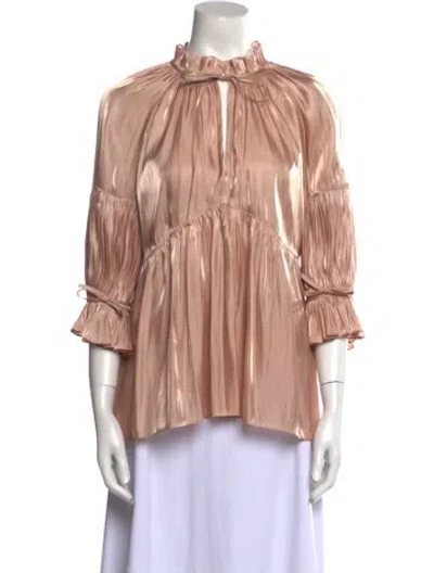 Pre-owned Cinq À Sept Mock Neck Three-quarter Sleeve Blouse W/ Tags In Neutral