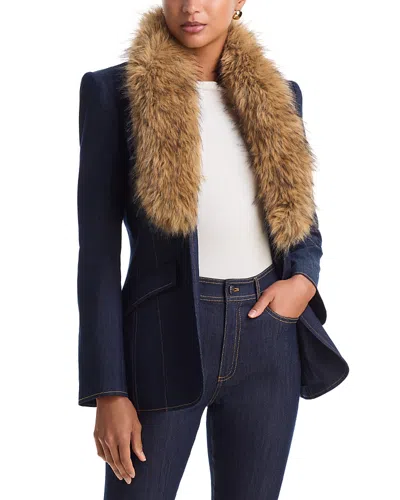 Cinq À Sept Cinq A Sept Monica Faux Fur Collar Blazer In Blue