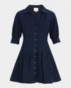 Cinq À Sept Elina Ruched Button-front Mini Dress In Blue