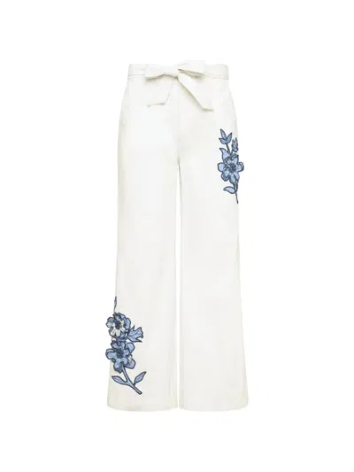 Cinq À Sept Mylah Floral-embroidered Trousers In White