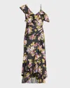 Cinq À Sept Nara One-shoulder Ruffled Floral Midi Dress In Multi