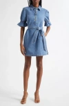 Cinq À Sept Nataly Denim Puff-sleeve Mini Dress In Blue Haze