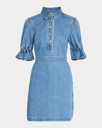 Cinq À Sept Nataly Denim Puff-sleeve Mini Dress In Blue Haze