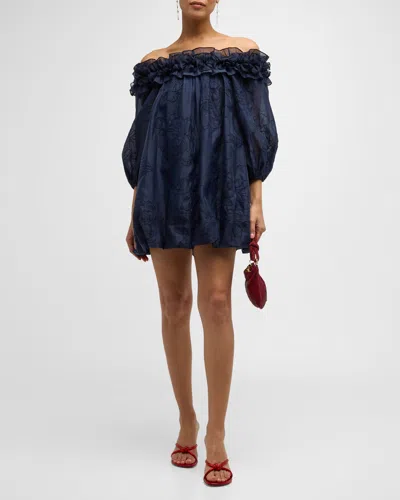 Cinq À Sept Nava Embroidered Organza Mini Dress In Blue