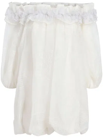 Cinq À Sept Nava Embroidered Ruffled Minidress In 中性色