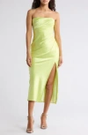 Cinq À Sept Neve Strapless Satin Gown In Lime Kiss
