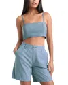 Cinq À Sept Cinq A Sept Nik Chambray Crop Top In Medium Blue
