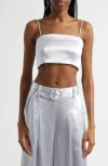 Cinq À Sept Cinq A Sept Nikki Hammered Satin Crop Top In Silver