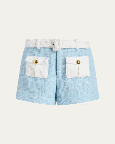 Cinq À Sept Nissy Belted Tweed Shorts In 蓝色