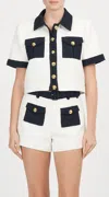 Cinq À Sept Nissy Bicolor Tweed Cropped Jacket In White Navy In White