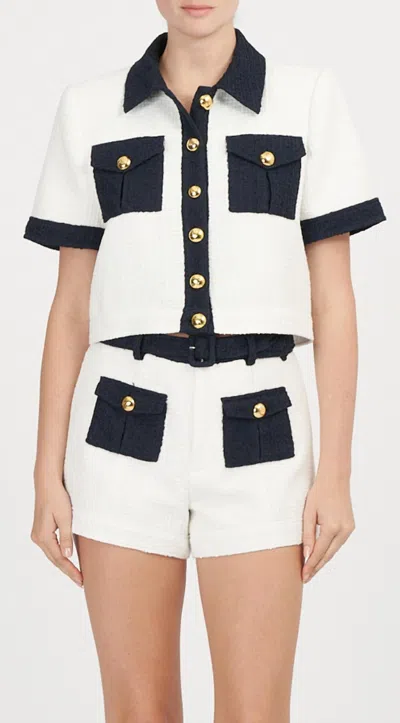 Cinq À Sept Nissy Bicolor Tweed Cropped Jacket In White Navy